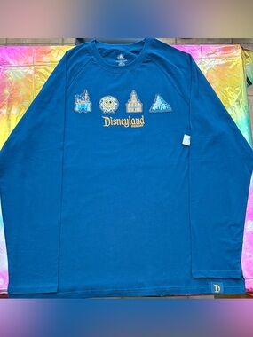 NWT! Disneyland Resort Patches W/Embroidery ~ Long Sleeve Shirt ~Blue ~ Size XL